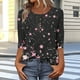 thumbnail image 3 of 3/4 Manga Casual Tops para las Mujeres Impreso Botón Camiseta Cómoda Y Suelta, Blusa de Cuello Redondo para Diario, 3 of 8