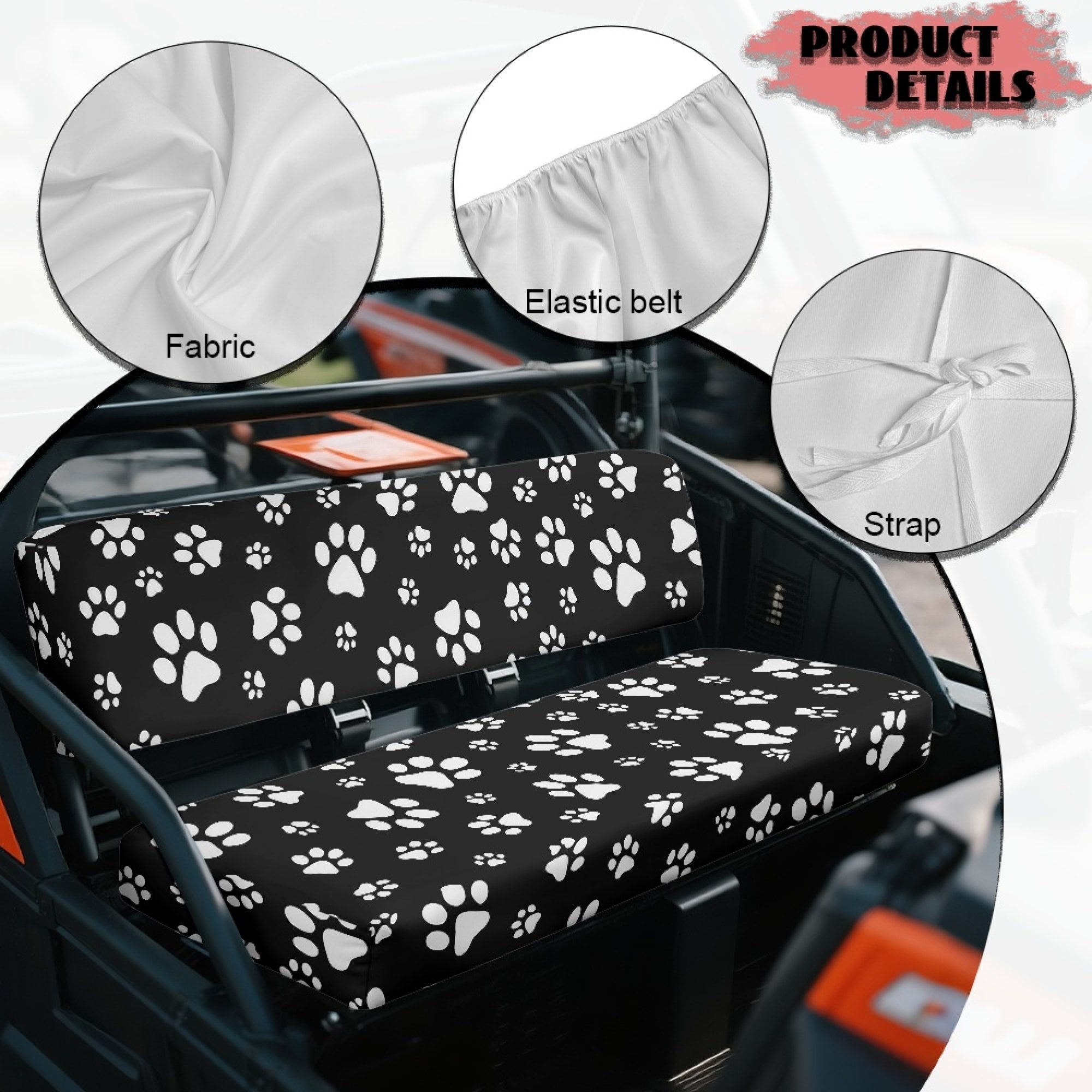 ZIATUBLES Universal UTV Seat Covers 2 Pack, Front Bench Seat Protector Set Compatible with Kawasaki Mule 4010 3010, All-Weather Polyester Deocr Protection, Black Paw Print