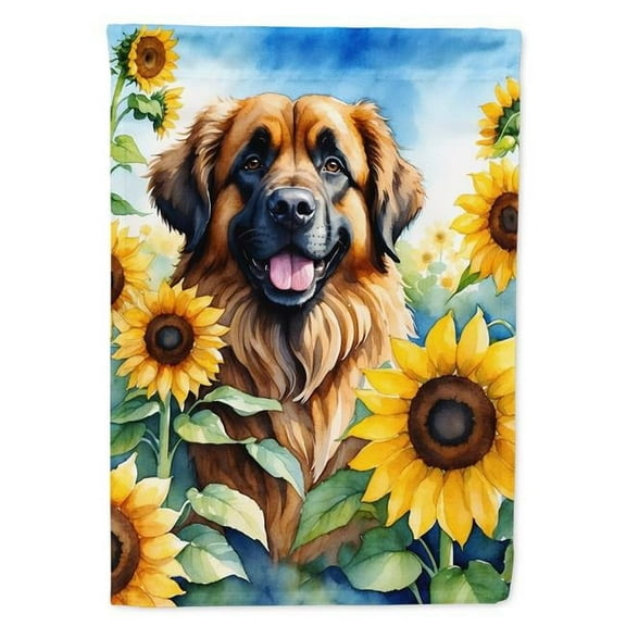 15.5 x 11.25 in. Leonberger in Sunflowers Garden Flag