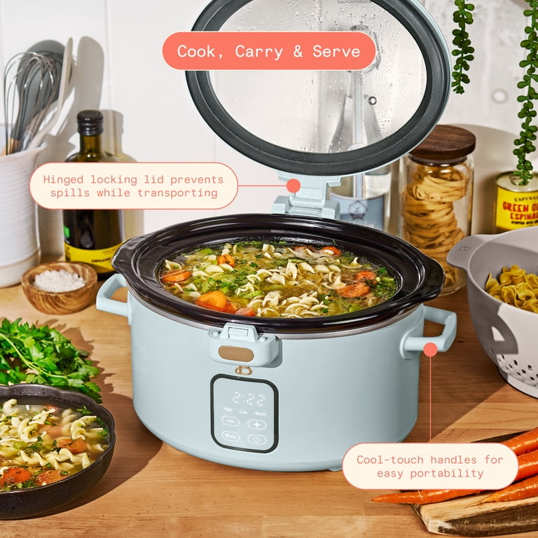 Beautiful 4 Qt Digital Slow Cooker with Hinged Locking Lid