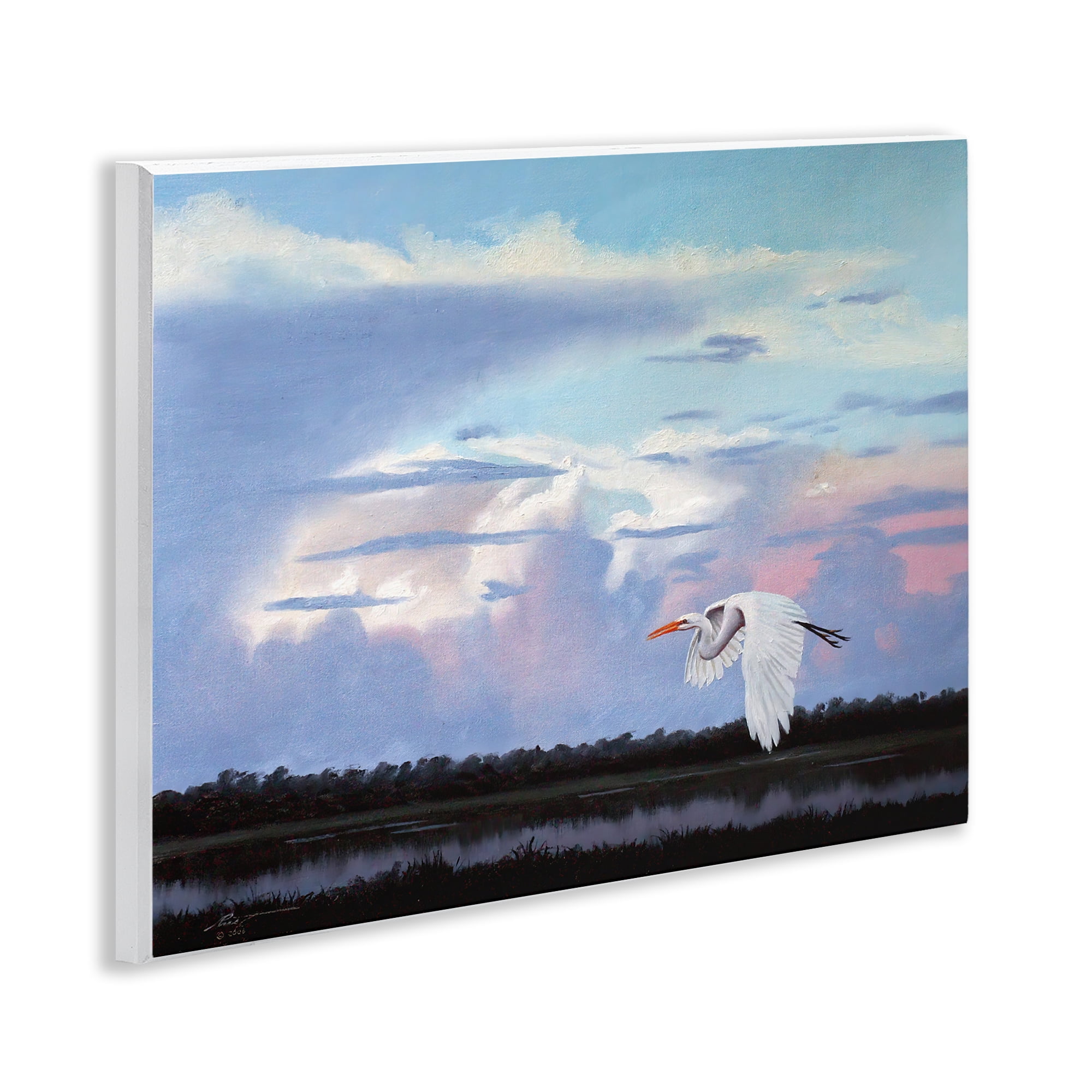 Stupell Industries Heron Flying Through Clouds Animals & Insects Painting Unframed Art Print Wall Art, 14 x 11