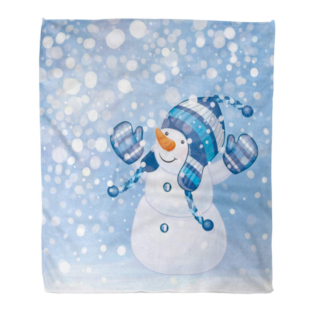 ASHLEIGH Throw Blanket 50x60 Inches Blue Christmas of Happy Snowman and