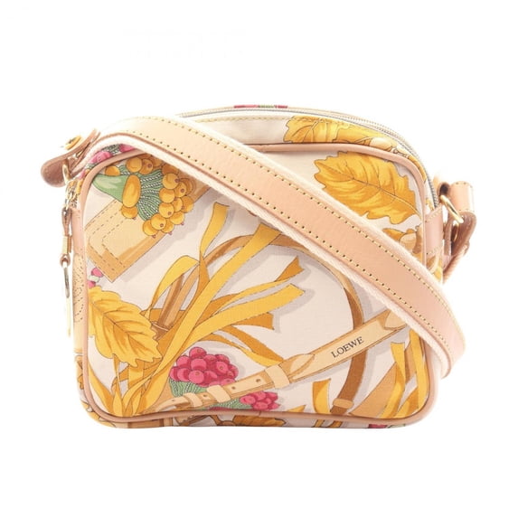Pre-Owned LOEWE Shoulder Bag, Canvas and Leather, Women's, White, Multicolor (Fair)