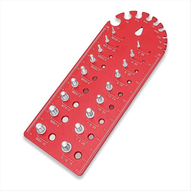 Comprobador PortáTil de Roscas de Tuercas y Pernos, Medidor de TamañO de Pernos y Tuercas de Rosca Fina, Juego de Cazadores de Roscas VersáTil, Rojo