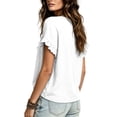 thumbnail image 6 of DeHolifer Women's Tops Cotton Linen V-Neck Ruffle Sleeve Solid Color Casual Lightweight Tee T-Shirts White L, 6 of 7