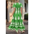 thumbnail image 6 of Womens 2025 Summer Casual V Neck Boho Maxi Dress Flowy Aline Bell Sleeve Tiered Floral Dresses with Pocket Green XXL, 6 of 7