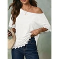 thumbnail image 4 of Women'S Summer Tops Oversized Short Sleeve Shirts Casual Loose Lace Patchwork T-Shirt Outfits White L, 4 of 6