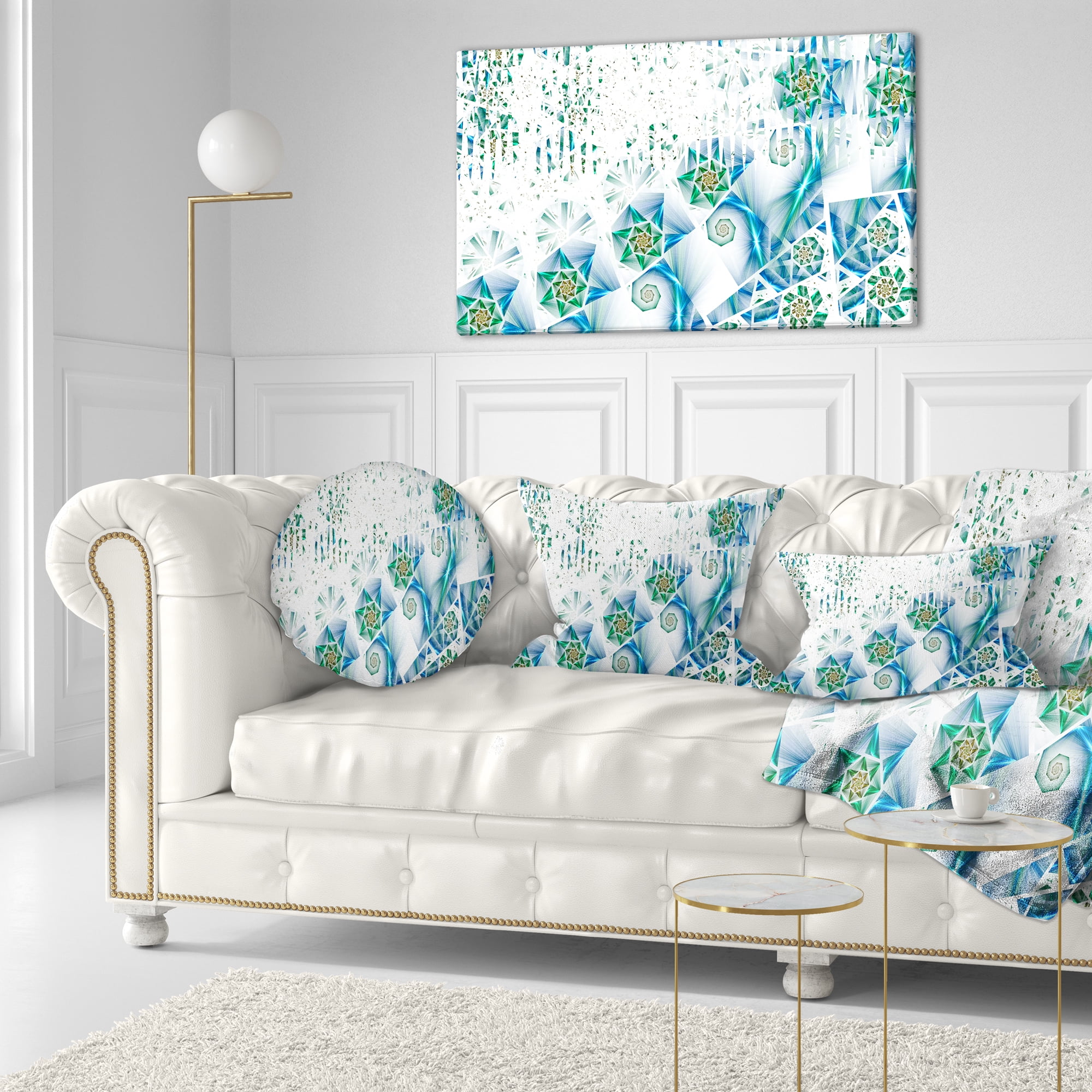 Designart Light Green Fractal Abstract Flower - Abstract Throw Pillow - 12x20