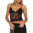 thumbnail image 2 of Y2k Sexy Cami Top Spaghetti Strap Lace Trim Sheer Mesh See Through Sleeveless Crop Tops Going Out Tank T Shirt, 2 of 6