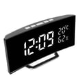 thumbnail image 2 of Reloj Digital curvo con retroiluminación de espejo LED, reloj de escritorio de 3 niveles de brillo con pantalla de temperatura y humedad, luz blanca, 2 of 14
