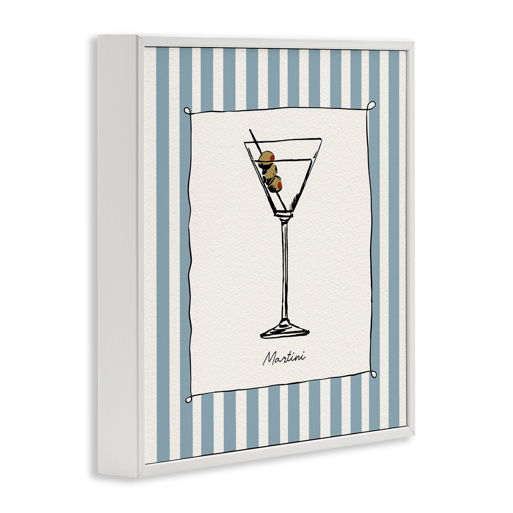 Stupell Industries Martini Summer Stripes White Framed Giclee Art, design by Susan Jill