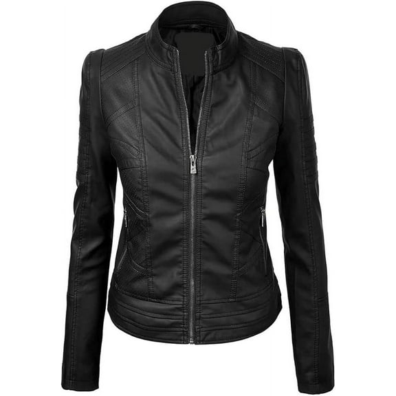 HOT Women's Black Genuine Lambskin Real Leather Jacket Stylish Biker Coat W253