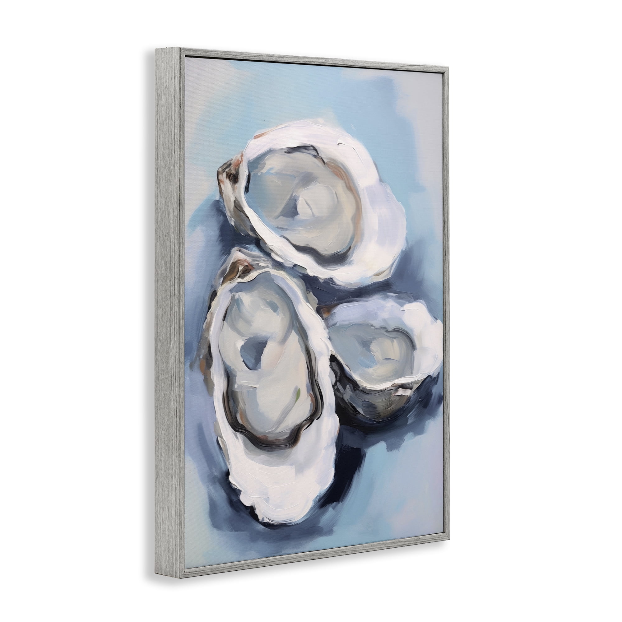 Stupell Industries Three Oyster Seashells Animals & Insects Painting Gray Framed Art Print Wall Art, 12 x 18