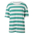 thumbnail image 4 of Women T Shirt Loose Striped Short Sleeve Crew Neck Shirt Graphic Tee Tops Casual Loungewear Spring Summer Green M, 4 of 5