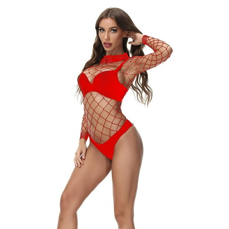 

QIPOPIQ Lingerie for Women Clearance Sexy Womens Lingerie Fishnet Seamless Mesh Netting Chemise Hollow Out Babydoll Bodysuit Sleepwear