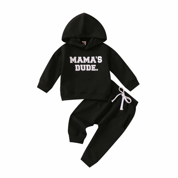 Odeerbi Toddler Sweatshirt Autumn Winter Girls' Crew Neck Long Sleeve 2024 CasualLetter Print Hooded Sweater Trousers Set Black