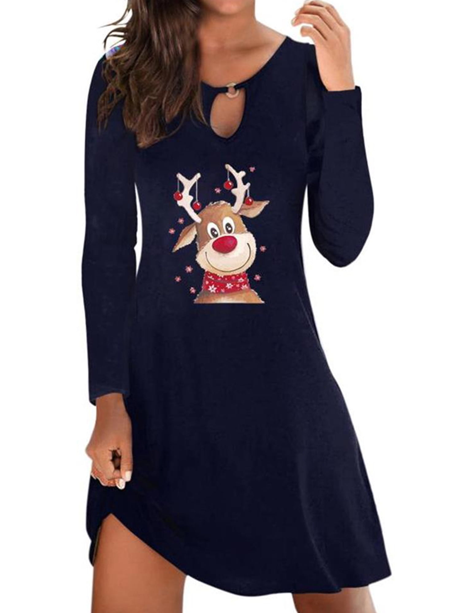 Womens Christmas Reindeer Polyester Casual Sundress