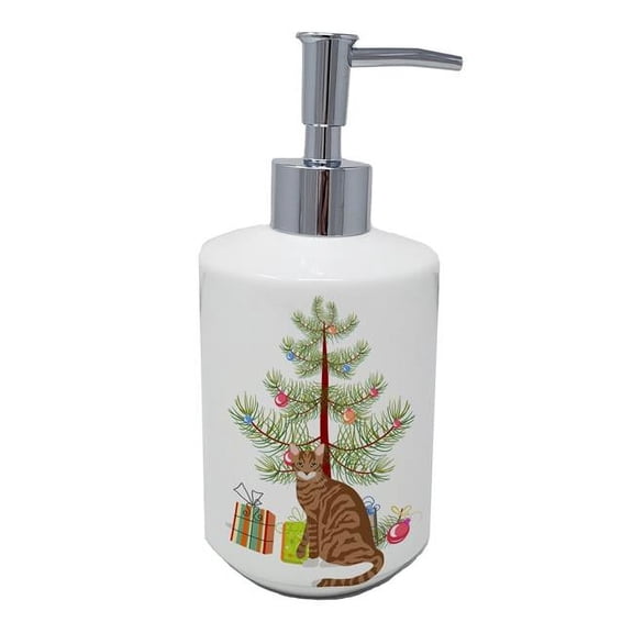 7 x 3.5 in. Unisex Brown & White Elo dog Christmas Tree Ceramic Soap Dispenser