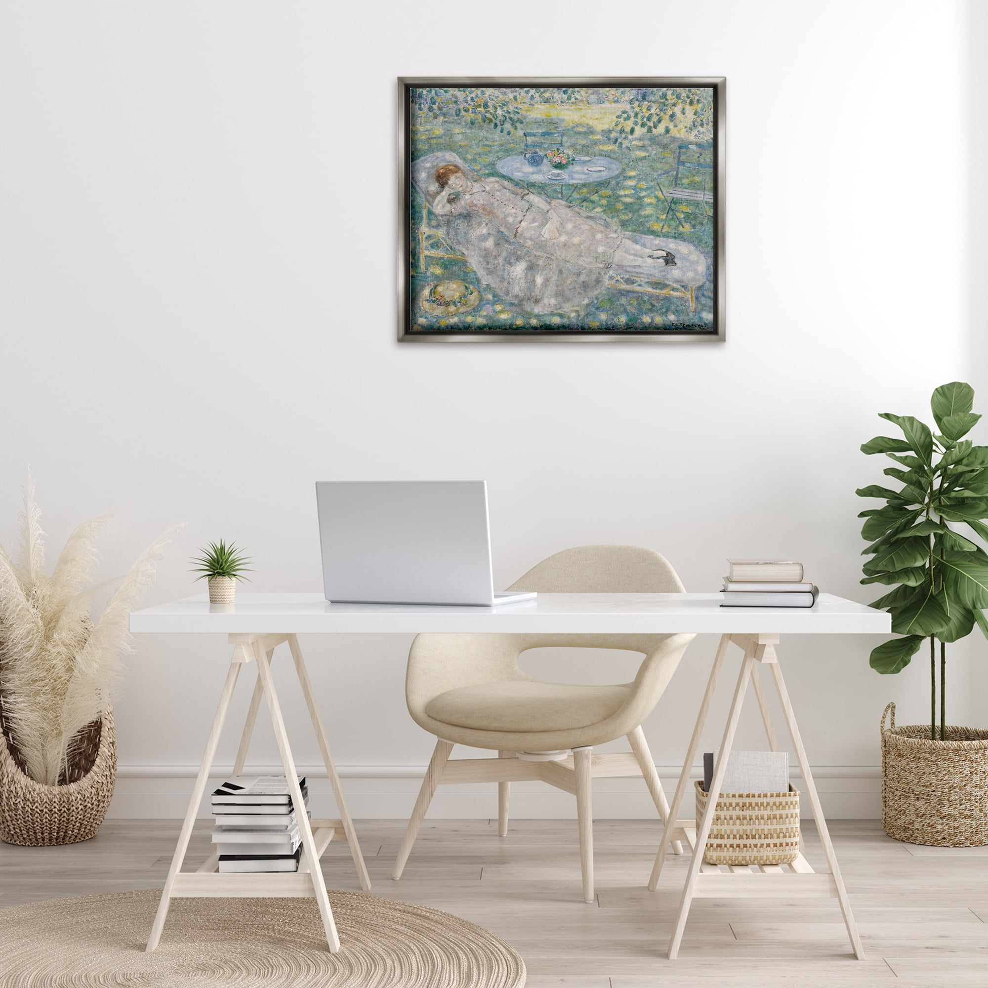 Stupell Industries Classical Frieseke Portrait Landscape & Nature Painting Gray Floater Framed Canvas Art Print Wall Art, 31 x 25