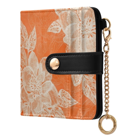 Qxltty Peach Lace Pattern on Orange Background Ladies Wallet Rfid Slim Thin Compact Credit Card Women Wallet Zipper Coin Pocket and ID Window for Female Gifts