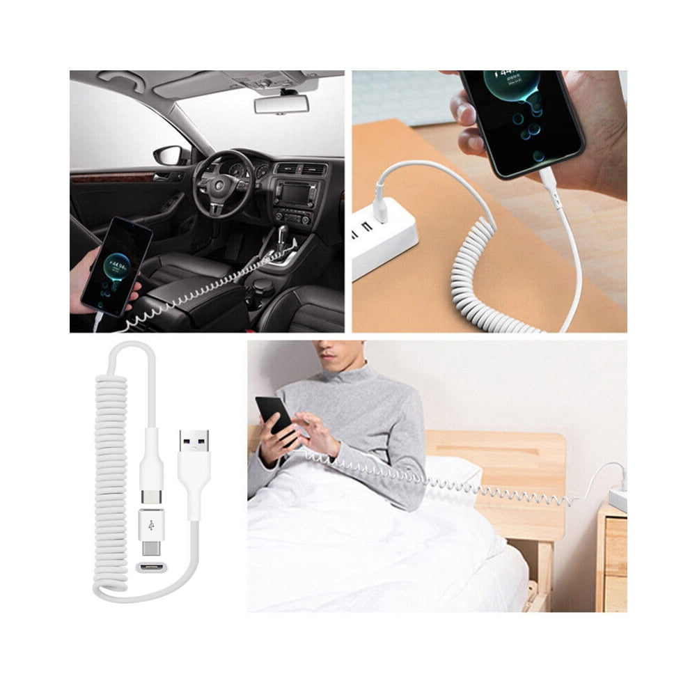 2-in-1 Car Home Charger for Nokia G50/G10/G20 - Coiled USB Cable Micro-USB to USB-C Adapter Charger Cord Power Wire Folding Prongs White for Nokia G50/G10/G20