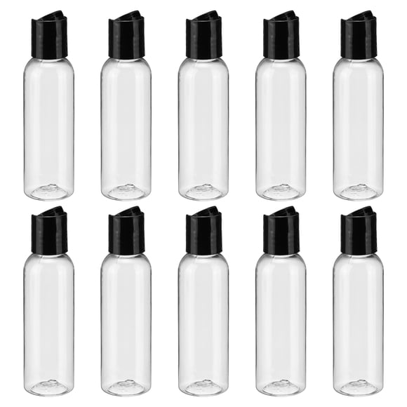 Unique Bargains 10PCS Plastic Empty Bottles with Black Disc Top Caps, 2oz/60ml Small Travel Size Bottle, Clear