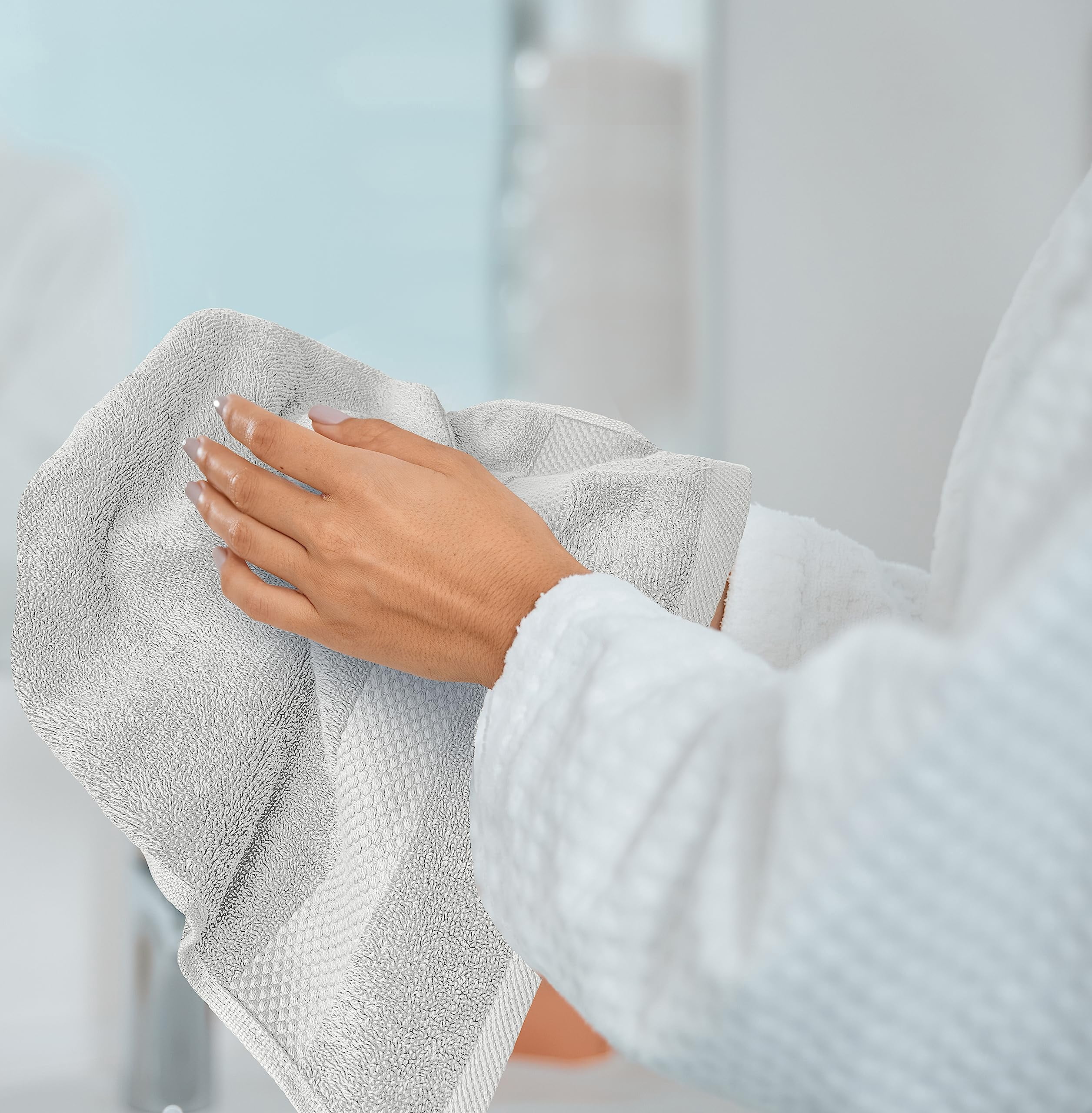 White Classic Hotel Collection Luxury Soft Cotton Hand Towels, Silver, 16 x 30, 6 Pack