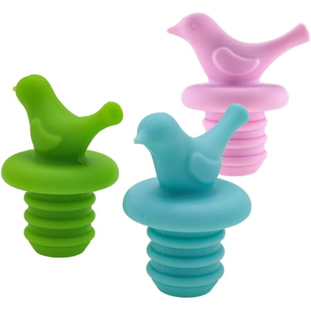 

Little Bird Wine Bottle Stopper Silicone Reusable Wine and Beverage Bottle Stopper Cute Fun Multiple Color Set of 3/6