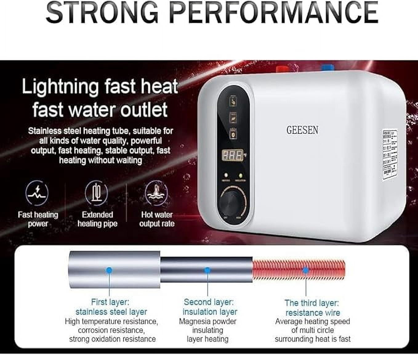 Electric Hot Water Heater 120/240V Small Compact Tank Storage,Rv Tr 3.0Gallon Trailer 1.5KW Kitchen Instant Under Sink Counter Cupboard, RV 1 PCs 16” Long 1/2”FIP Stainless Steel Water Hose 11L