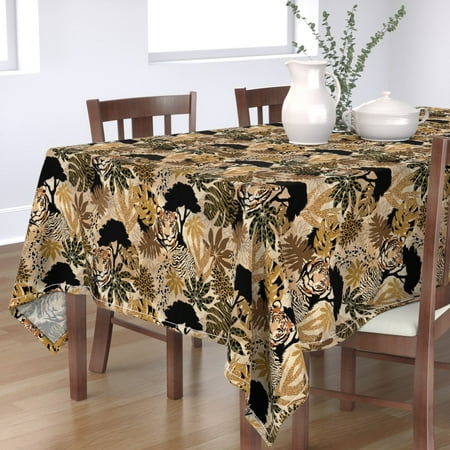 

Cotton Sateen Tablecloth 70 x 90 - Safari Camouflage Tiger Gold Africa Wild Zebra Tropical Animal Print Jungle Inspired Earth Tones Print Custom Table Linens by Spoonflower