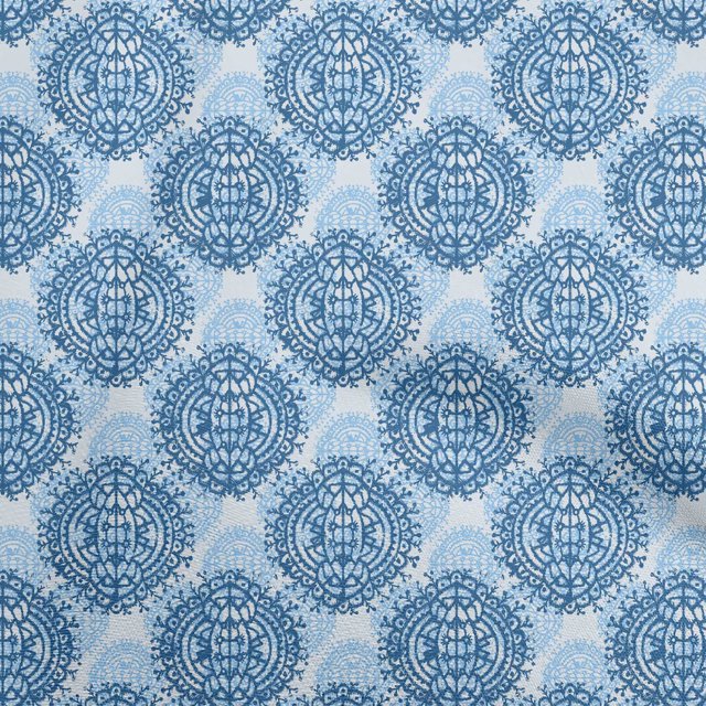 oneOone Rayon Medium Blue Fabric Asian Block Sewing Craft Projects Fabric Prints By Yard 56 Inch Wide