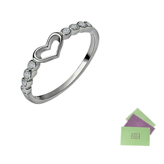 shngshifan Rings for Women Womens 929 Sterling Silver Blue Sapphire Ring CZ Gemstone Heart Ring(Jewelry Cleaning Cloth)5