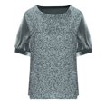 thumbnail image 6 of Laqbezok Women's Shiny Sequin Short Sleeve Top, Pullover Puff Sleeve Patchwork Blouse, Casual Sparkly Party Outfit, 6 of 6