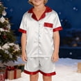 thumbnail image 1 of Conjunto navideño para padres e hijos, camiseta de manga corta con estampado navideño a cuadros, pantalones con bolsillos laterales, blusa de poliéster, 1 of 6