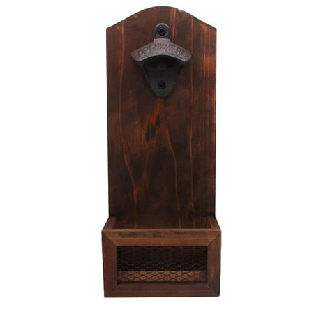 

home and bar Creative Novelty Wood Wall Bottle Opener W/ Cap Catcher Holder