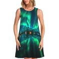 thumbnail image 1 of Easygdp Northern Lights para Vestido Transpirable de Mujer, Vestido Suelto de Manga Corta con Pliegues y Bolsillos para el Verano, 1 of 7