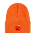 thumbnail image 3 of Fabrcox Halloween Cuffed Knit Beanie Hat for Adults and Teens, Unisex Soft Warm Beanie with Embroidered Pumpkin Pattern, Holiday Party Costume Accessories, 3 of 8