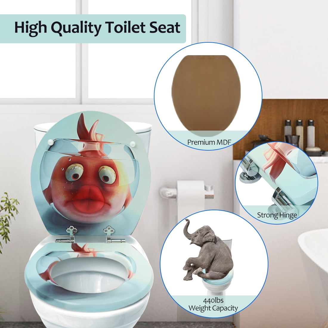 Nastarki Elongated Toilet Seat, Slow Close Wood Toilet Seats, Wooden Toilet Seats with Strong Alloy Hinges