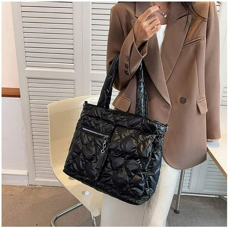 PIKADINGNIS Puffer Shoulder Bag for Women Large Capacity Lightweight  Quilted Padded Tote Bag Handbag for School Work