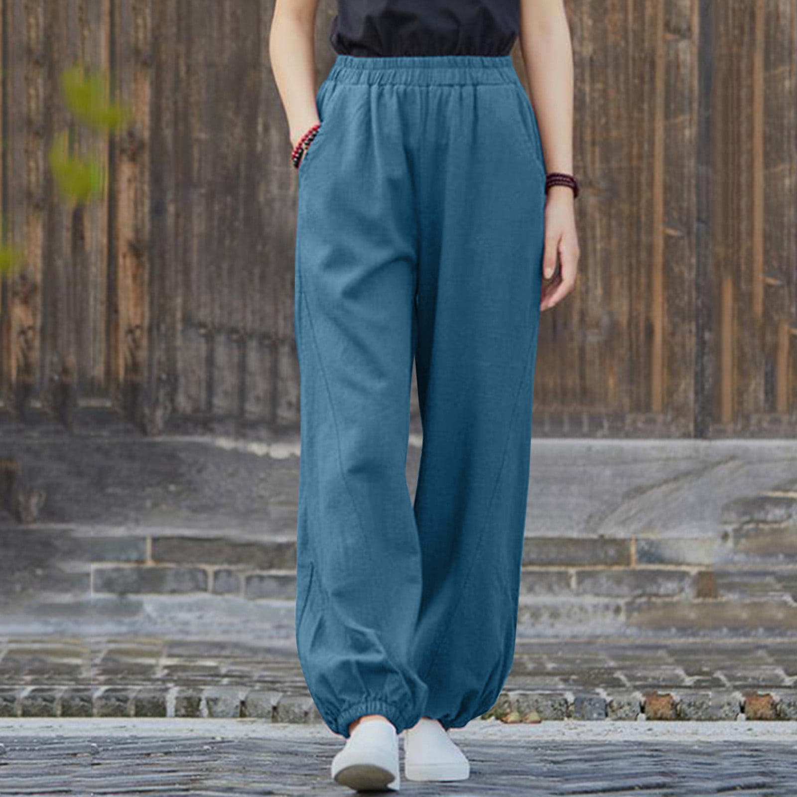 Casual Pants for Women for Work Tall Women Casual High Waisted Pants Leg Long  Pant Trousers With Pocket Loose Solid Pants Women Linen Pants 