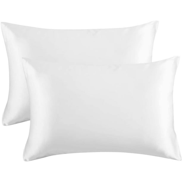 Satin Pillowcase for Hair and Skin, Luxury Smooth Silk Satin Pillow Cover 2  Pack, White, L-40