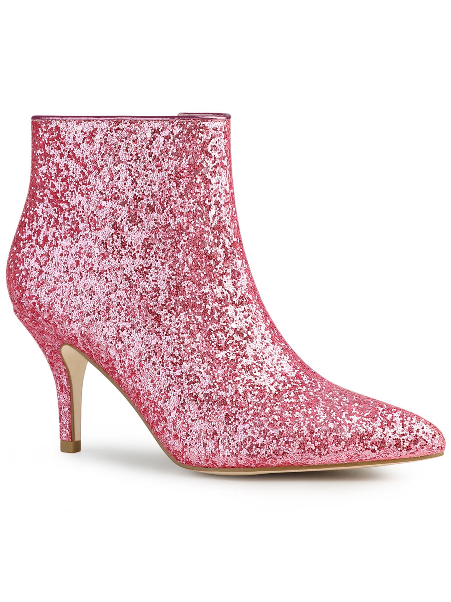 Allegra K Women's Glitter Point Toe Stiletto Heels Ankle Boots