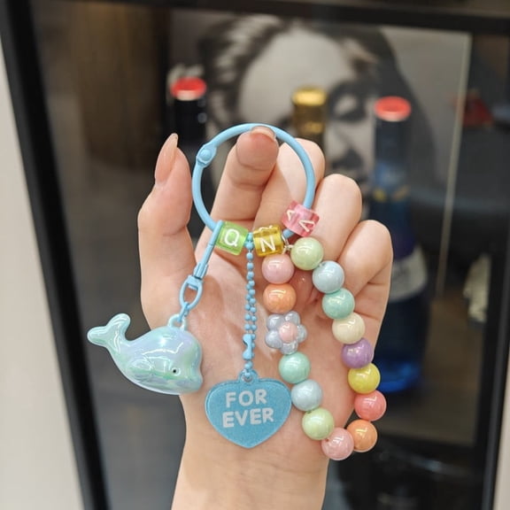 Silver Plated Keychain for Women Car Key Bag Purse Decorative Keyring Dolphin Charm Accessory(Blue)