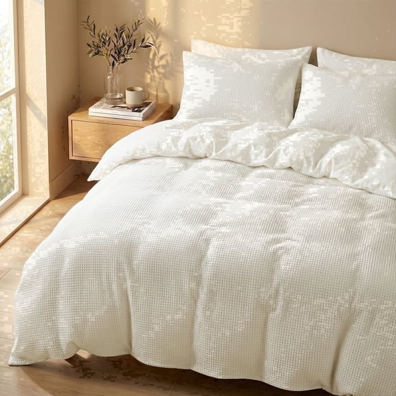 DCSKY 2-Piece White Waffle Weave Duvet Sets, Twin