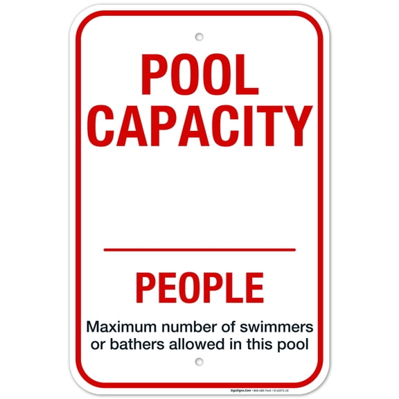 Pool Capacity Sign, Pool Sign, 12x18 Aluminum
