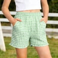 thumbnail image 5 of Wide Leg Half Pants for Girl Girls Ruffle Plaid Shorts Kids Summer Casual Elastic Waisted Comfy Breathable Boxer Shorts with Pockets Green 13-14Y, 5 of 8
