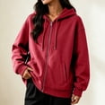 thumbnail image 7 of Zip Up Jackets for Women Fall Fashion Hoodie Sport Casual Long Sleeve Hooded Crop Sweatshirt Coat with Pocket (XL, Red), 7 of 7