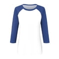 thumbnail image 3 of Women Tops 2025 Summer Three Quarter Length Sleeve Crew Neck Color Block Tshirts Tops Loose Fit Casual Summer Tunic Clothes Tops,Blue,M, 3 of 5