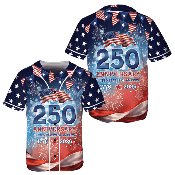 Lotusprinthandmade 250 Years Anniversary America Flag Baseball Jersey XS, Multicolor, US 250 Celebration Jersey