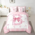 thumbnail image 2 of Feelyou Girly Monogrammed B Bedding Comforter Set 7pcs, Cartoon Pink Bownknot Ribbon Queen Bedding Sets, Princess Buffalo Plaid Reversible Queen Sheet Sets, Super Cozy Room Decor, 2 of 7